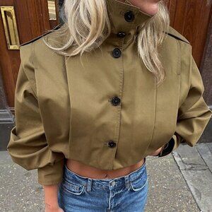 Casual Women's Pleated Jacket Long Sleeve Cropped Coat Trench Jackets Stre